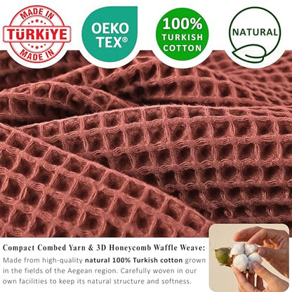 PÜSKÜL 2-Piece Natural 100% Turkish Cotton Waffle Bath Towels Extra-Large | Brick-Red, 32x63" Bath Sheet Towel, Light Soft Absorbent Quick-Dry Lint-Free Premium Honeycomb Weave Oeko-Tex Made in Turkiye - color: Brick