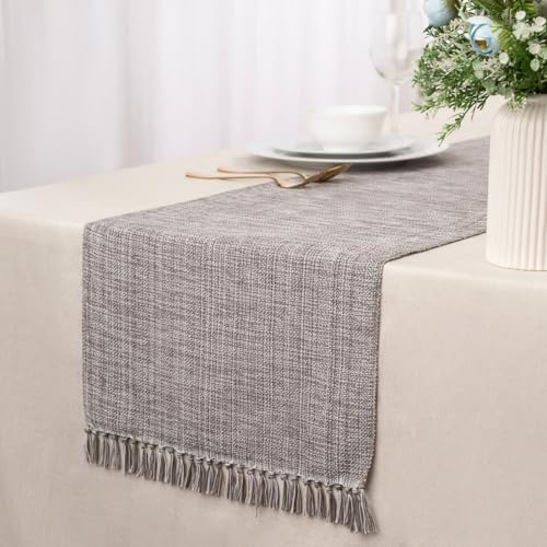 100% Cotton Table Runner - 72x13 Inch, Chambery Textured Table Runner, Durable & Elegant for Dining Table, Wedding, Restaurant, Oeko-TEX Certified - Charcoal Grey - color: Charcoal Grey