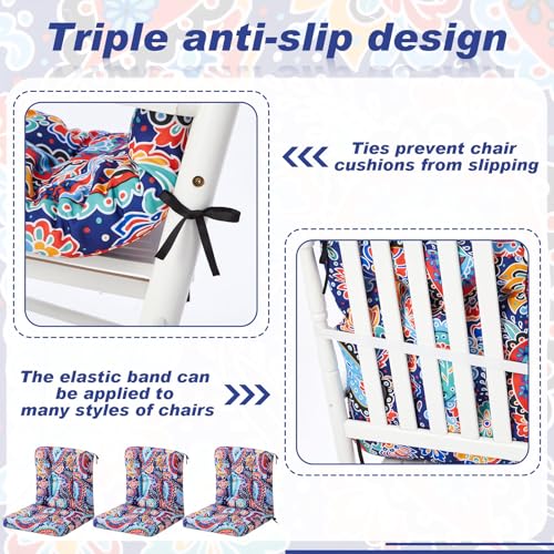 Hoteam 4 Set Outdoor Patio Chair Cushions 20 x 42 in Deep Seat Waterproof Patio Cushions Set for Furniture Replacement Removable Seat and Back (Red Paisley Pattern) - style: Red Paisley Pattern