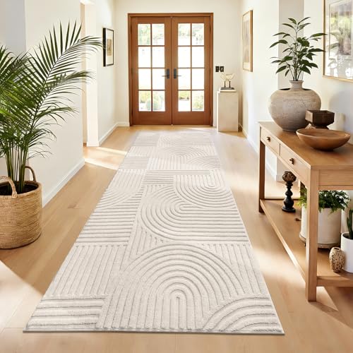 Pauwer 3x8 Area Rugs for Living Room, Modern Non Slip Washable Rug, Beige | Arch Pattern, Soft Fluffy, Neutral, Boho Accent, Solid Color Floor Carpet, For Kids Room Dining Room Nursery Entryway - color: Beige, size: 3'x8'