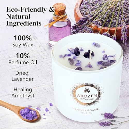 3 Pack Scented Candles Gift Set for Women – Lavender, Ocean, Rose Soy Candles with Crystals & Seashells, 70-Hour Total Burn Time, Aromatherapy Candle Set for Home Decor, Mother’s Day Birthday - size: 3 Pack