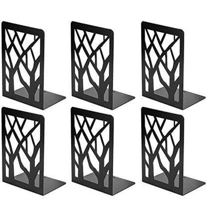 MaxGear Book Ends Tree Design Bookends for Shelves 7 x 4.7 x 3.5” 3 Pair | Metal Constructio,Heavy Duty,Non-Skid Pads,Scratch Resistant,Stable Support,Space Saving,6 Pieces,Bookcase Desktop Use - size: 3 Pairs