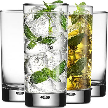 Home Essentials & Beyond Highball Glasses set of 4, 17 oz Drinking Glasses, Red Series Heavy Bubble Base