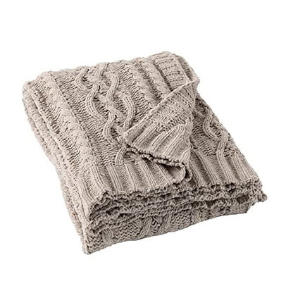 Battilo Light Grey Throw Blanket for Couch, Woven Chenille Knit Throw Blanket Versatile for Chair, 51 x 67 Inch Super Soft Warm Decorative Blanket for Bed, Sofa and Living Room | Cable Knit Throw Blanket, Soft Cozy Woven Chenille Throw Blanket for Bed, So