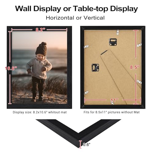 8.5x11 Picture Frame Black Wood Set of 4, Wooden Diploma Frame with Acrylic Plexiglass for Pictures, Certificate Degree Document Frame Tabletop and Wall Mounting Display - color: Black Wood, size: 8.5x11