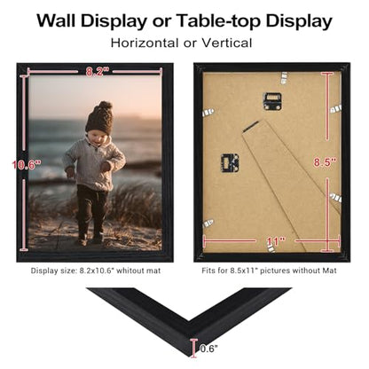 8.5x11 Picture Frame Black Wood Set of 4, Wooden Diploma Frame with Acrylic Plexiglass for Pictures, Certificate Degree Document Frame Tabletop and Wall Mounting Display - color: Black Wood, size: 8.5x11
