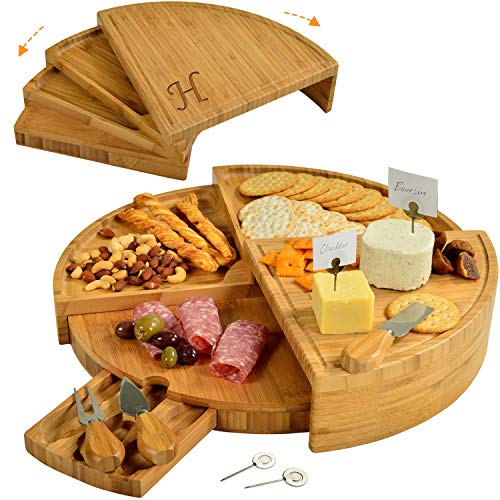 Picnic at Ascot Personalized Charcuterie Board. Unique Patented Design Saves Storage Space & Stores Tools. Wedding Gift, Housewarming, Birthday, Graduation - color: Letter - H