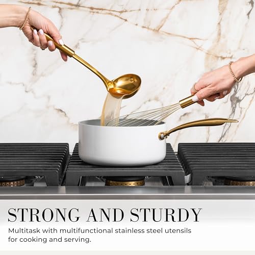 Styled Settings Black and Gold Kitchen Utensils Set with Holder, 7-Piece | Nonstick BPA-Free Silicone Cooking Utensils Set with Gold Utensil Holder, Luxury Kitchen Accessories - color: 7 Piece Black & Gold