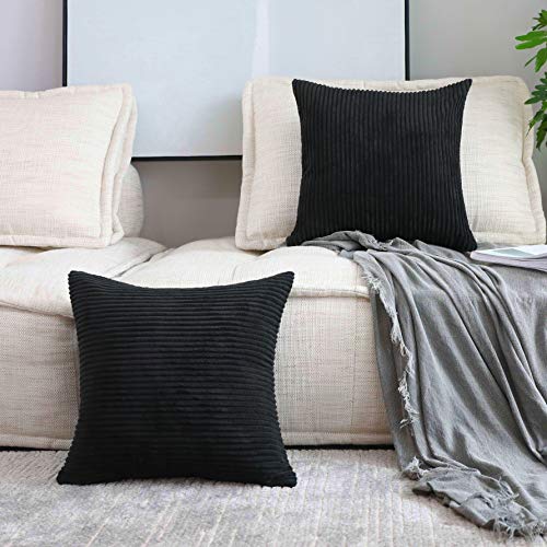 Home Brilliant 2 Packs Decorative Pillow Covers for Couch Outdoor Pillows Cover 16x16 Summer Striped Velvet Pillow Covers, Set of 2, 40cm x 40cm, 16 x 16 Inch, Black - color: Black, size: 16" x 16" (Pack of 2)