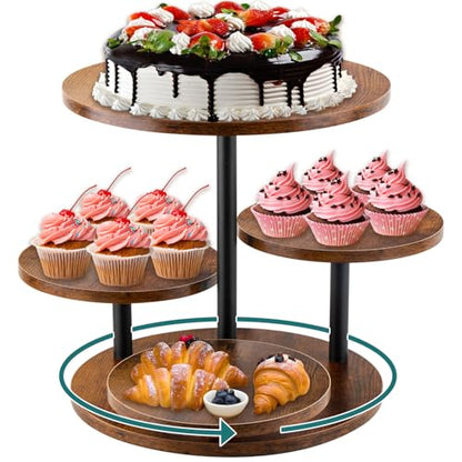 Rustic 4-Tier Rotating Wooden Cupcake Tower Stand for 50-60 Cupcakes, Elegant Dessert Display Tray for Parties, Weddings, and Celebrations