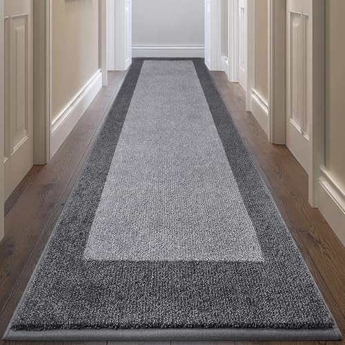Runner Rug 32" x 168", for Hallway, Floor, Bedroom, Roll Packing | Non Slip, Machine Washable, Absorbent, Quick Drying, for Entryway, Bathroom, Door - color: Grey, size: 32" X 168"