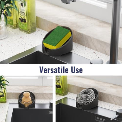 NiHome Silicone Sponge Holder for Kitchen Sink, Fits Scrub Daddy Mommy | Self-Draining Dispenser Organizer Tray, Sink Caddy Countertop Fits Soaps, Scrubber, Dishwasher Safe, Includes Brush - color: Black