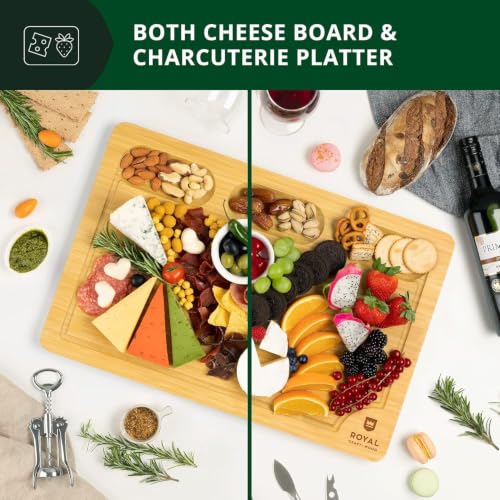 ROYAL CRAFT WOOD Bamboo Cutting Board with Juice Groove - Kitchen Chopping Board for Meat Cheese and Vegetables, Heavy Duty Serving Tray - color: Natural, size: 17.8"L x 12"W