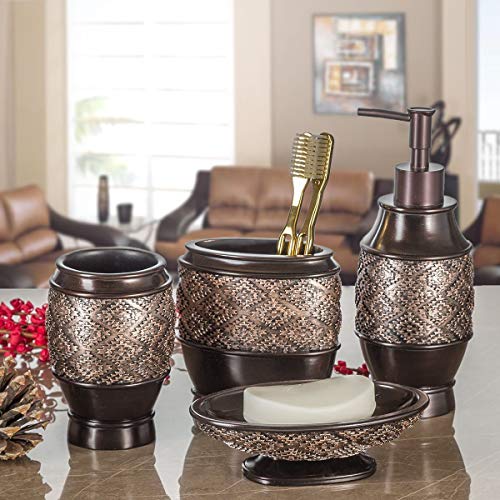 Creative Scents Dublin Brown Bathroom Soap Dispenser Set of 2 | Decorative Resin 8 Oz. Hand Soap and Lotion Dispenser Bottles with Matching Pumps - Bathroom Countertop Accessories Decor - style: Soap dispenser set