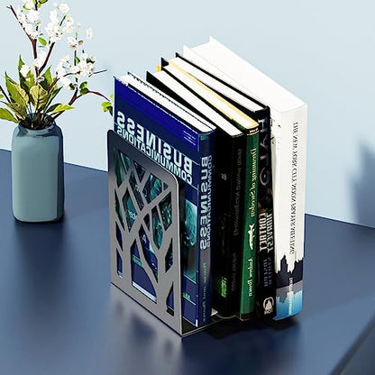 MaxGear Book Ends Tree Design Bookends for Shelves 7 x 4.7 x 3.5” 1 Pair | Metal Constructio,Heavy Duty,Non-Skid Pads,Scratch Resistant,Stable Support,Space Saving,2 Pieces,Bookcase Desktop Use - size: 1 Pair