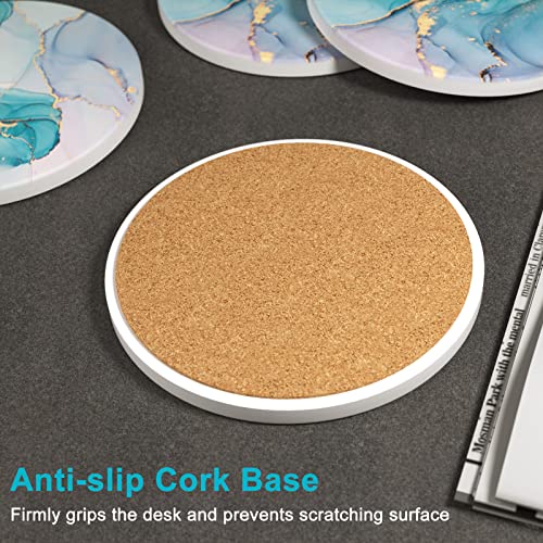 Coasters for Drinks, Set of 6 Cute Absorbent Ceramic Drink Coasters - color: Colorful Ink Marble