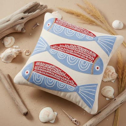 LUOYEHK Summer Embroidered Throw Pillow Covers 18x18 Inch Pack of 2 Coastal Canvas Beach Cushion Covers for Couch Sofa Bed Living Room (Red Fish) - color: A Pair of Seahorses
