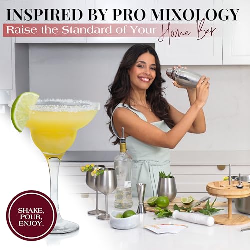 Gusto Nostro Cocktail Set Bartender Kit with Stainless Steel Ice Bucket - Complete Mixology Bar Tool Set with Wooden Organizer, Cocktail Shaker, Jigger, Muddler, Spoon, Tongs, Pourers, Recipe Cards - color: Silver (3.6 qt + Barware)