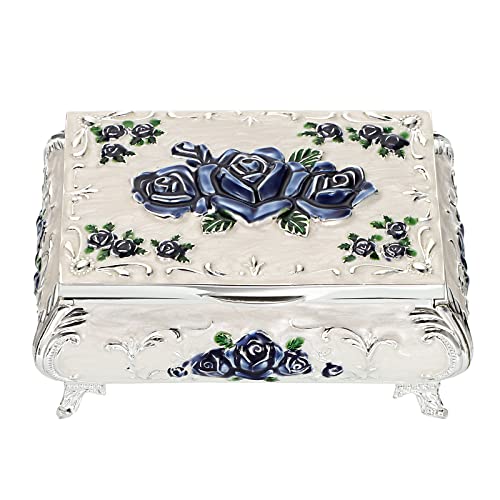 Hipiwe Vintage Small Metal Jewelry Box For Rings Earrings Necklace | Antique Trinket Jewelry Storage box Treasure Chest Organizer Keepsake gift Box Case for Women - color: White, size: Small