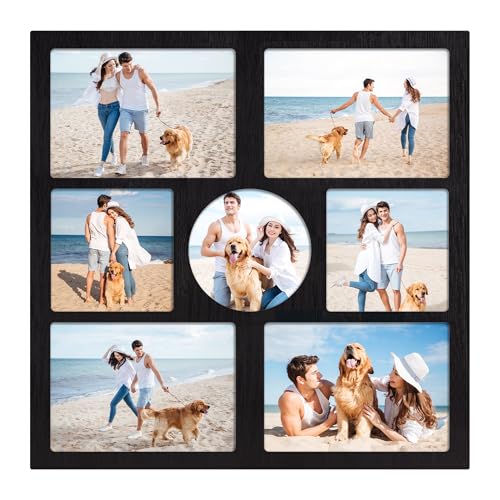 YESKAY 5x7 and 5x5 Collage Picture Frame,Display 7 Openings Photo Frames Rustic Black Wood Frame with Real Glass,Family Picture Frames Wall Decor 1 Pack - color: Rustic Black, size: 5x7&5x5 - 7 Opening(OD:15.6X15.6in)