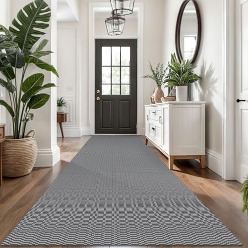 KOZYFLY 3x14 Runner Rug, Washable Non Slip Long Kitchen Hallway Rug, Grey | Long braided cotton carpet runner with rubber backing for hallways, kitchens, entryways and high-traffic indoor floors - color: Charcoal Grey/Dark Grey, size: 3' x 14' (Rectangula