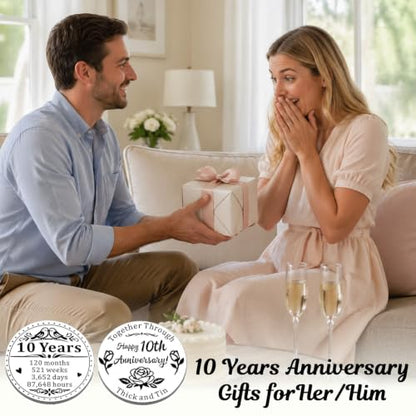 10 Year Anniversary Tin Gifts for Him Her, 10th Anniversary Wedding Gifts | Ten Year Anniversary Coin Gift for Women Men Couple Husband Wife, Halloween Basket Stuffers Christmas Valentine’s Day Gift