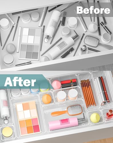 30Pcs Clear Plastic Drawer Organizers Set, 4size makeup drawer organizer trays for vanity,desk,bathroom,office,nightstand,gadgets for kitchen drawer, Versatile drawer divider storage bins - size: 30 Pcs