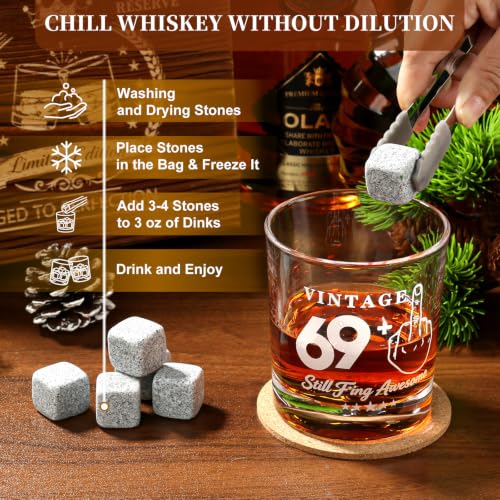 70th Birthday Gifts for Men, Funny Whiskey Glass Set with Vintage Wood Box | Includes Whiskey Stones, Tongs, Pipette &Greeting Card, 70 Year Old Birthday Party Supplies for Dad, Grandpa Who Loves Scotch - style: 70th Mens Gifts