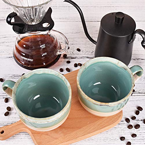 Bosmarlin Large Ceramic Coffee Mug Set of 2, Stoneware Jumbo Latte Mugs for Office and Home, 16 Oz, Dishwasher and Microwave Safe(Green, 2) - color: Green