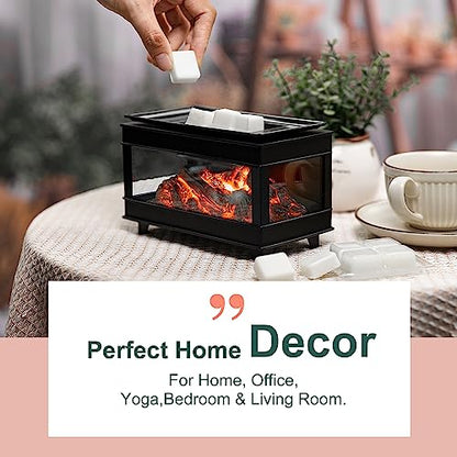 Fireplace Wax Melt Warmer, Electric Wax Warmer for Scented Wax | 3-Sided Glass Metal Wax Melter & Burner,Candle Warmer with LED Flame Glow,Fragrance Warmer for Home Office Decor Gifts
