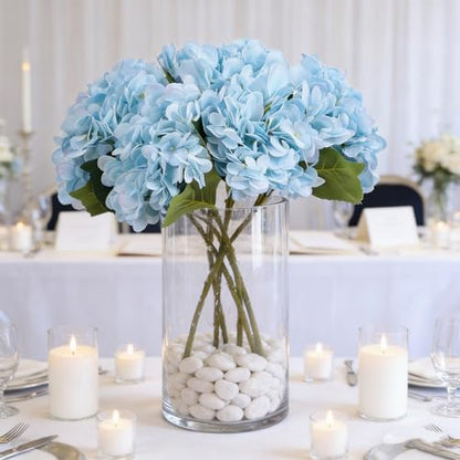 Kimura's Cabin 6pcs Fake Hydrangeas Flowers Artificial Hydrangea,Light Blue | Silk Hydrangea with Stems Faux Flower,Wedding Party Bouquets Arrangement Farmhouse Garden Home Table Centerpieces Decoration - color: Lake Water Blue