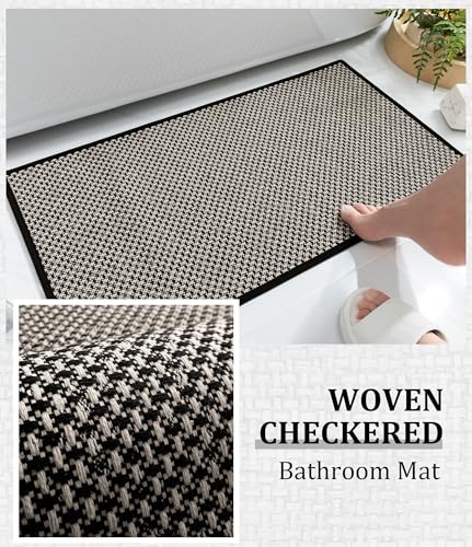 Thin Bath Mat Black Bathroom Rugs Sets 5 Pieces, Non Slip Absorbent Bath Mats Quick Dry, Woven Braided Rugs Washable, Bathroom Toliet,Bathtub - color: Black, size: 5Pieces
