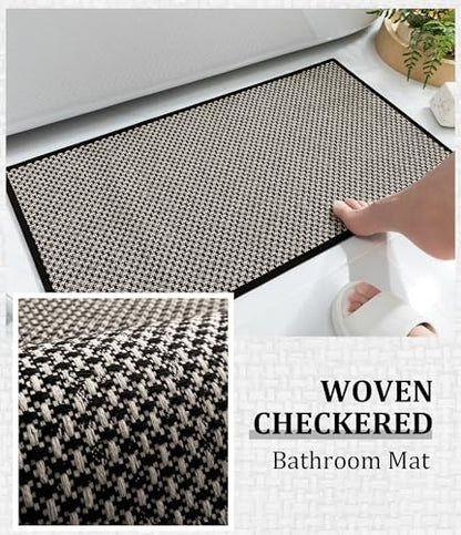 Thin Bath Mat Black Bathroom Rugs Sets 5 Pieces, Non Slip Absorbent Bath Mats Quick Dry, Woven Braided Rugs Washable, Bathroom Toliet,Bathtub - color: Black, size: 5Pieces