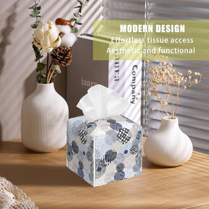 Abstract Lines Tissue Box Cover Square, Geometric Tissue Box Holder with Bottom Belt Leather Facial Paper Organizer Dispenser for Bathroom Bedroom Dresser Night Stand Tabletop - color: Abstract Lines