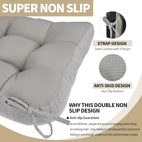 BUYUE Chair Cushion Set for Rocking Chair, Back Pillow & Seat Cushion with Ties, Original Woven Fabric Non-Slip Chair Pads for Elderly Sitting, Light Gray - color: Light Gray