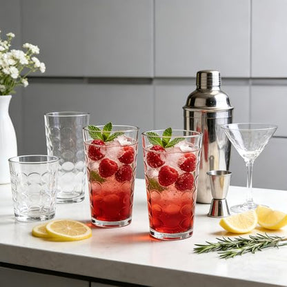 Mapoxy 16 Oz Vintage Hobnail Highball Glass Cups, 12 Pack | Textured Drinking Glasses for Water, Juice, Beer, Iced Tea, Cocktails, Clear Glasswares for Home&Bar Use, Dishwasher Safe