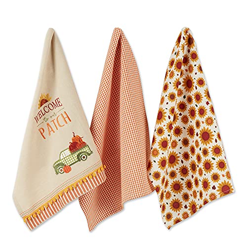 DII Pumpkin Spice Fall Kitchen Towels Collection Durable Cotton Cloth, Decorative and Absorbent, Dish Towel Set, 18x28, Truck, 3 Piece - color: Truck, size: Dish Towel Set, 18x28", 3 Piece