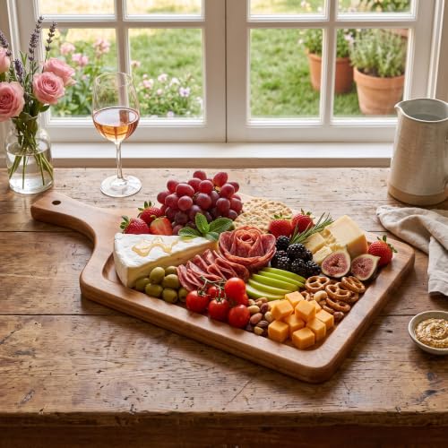 Thick Wooden Charcuterie & Cutting Board, House Warming Gifts New Home | Built-in juice groove | Smooth polished finish | Countertop friendly | Versatile prep & serving