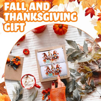 WovWeave 2 Pack Thanksgiving Gnomes Bathroom Hand Towels 100% Cotton Embroidery 14 x 29 in Gnome Bath Hand Towels Bathroom Set Decorations Fall Thanksgiving Dish Fingertip Cloth Holiday Kitchen Decor