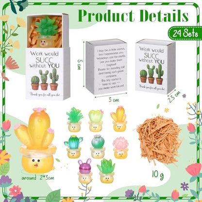Jenaai 24 Sets Emotional Appreciation Gifts Bulk Mini Resin Cactus Cacti Work Would SUCC Without You Boxes Glow in the Dark Succulent Figurines for Coworkers Gift Employee Team Favors