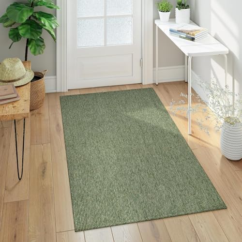 Uphome Boho Area Rug, 3x5 Machine Wasbable Rugs for Kitchen, Non Skid Low Pile Braided Cotton Farmhouse Entryway Rugs Indoor, Dirt Resistant Green Throw Rug Door Mats for Front Door Bedroom Bathroom - color: Green, size: 3' x 5' (Rectangular)