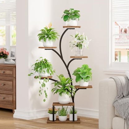 BACEKOLL Plant Stand Indoor with Grow Light, 7 Tier 49" Lighted Plant Shelf | Tree-Shaped Tall Holder with Full Spectrum Light for Indoor Growing, Sturdy Metal Rack for Home Corner, Space-Saving, Brown