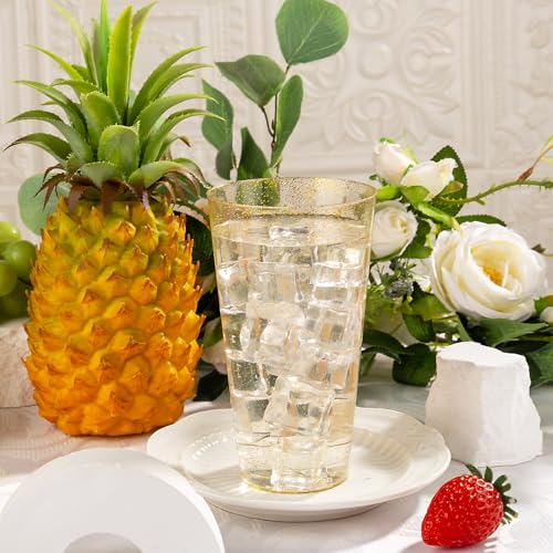 I00000 16 oz Gold Plastic Cups, 100 Pack Gold Glitter Plastic Cups Tumblers Disposable Party Cups Wedding Cups, Heavy-duty Plastic Disposable Cups Ideal for Wedding & Party - color: Glitter-16oz-100