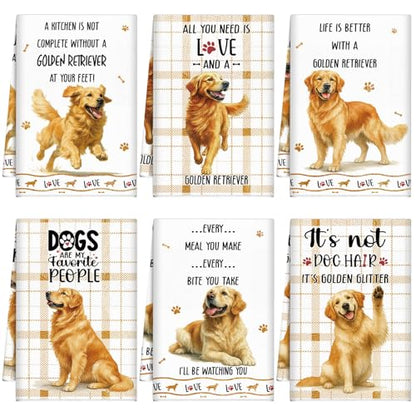 Redbaker 6 Pcs Golden Retriever Kitchen Towels Funny Dish Towel Gifts | Golden Retriever Lover Kitchen Hand Tea Dishcloth Dog Owner Decorative with Hanging Loop for Christmas Home Housewarming Gift - style: Golden Retriever