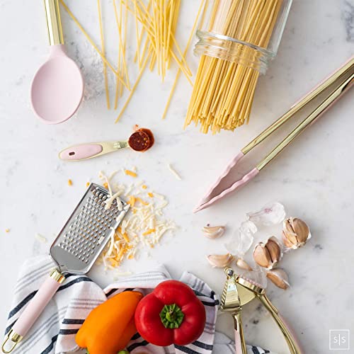 Styled Settings Gold and Pink Kitchen Utensil Set with Holder, 7-Piece | Nonstick Silicone Cooking Utensils Set with Gold Utensil Holder, White and Gold Kitchen Accessories for Modern Kitchens - color: 7 Piece Pink & Gold