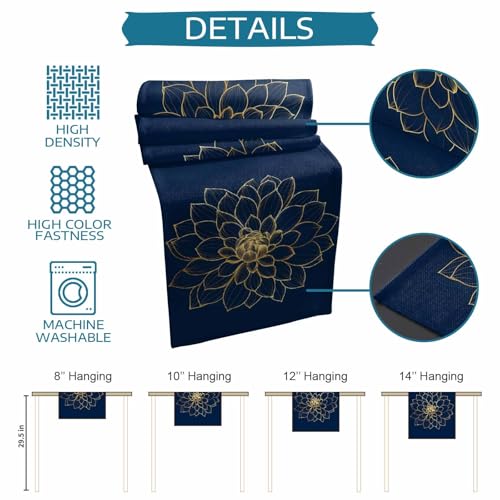 Table Runner and Placemats Set of 6 Abstract Golden Flower Decorative Dining Table Runner with Matching Placemats Floral Blue Modern Art Table Decor for Kitchen Dining Room and Everyday Use 13x90in - size: 13"x90"+6pcs