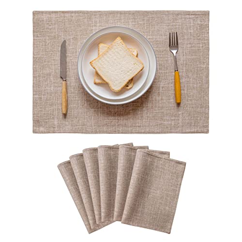 Home Brilliant Linen Place Mats Set of 6 Heat Resistant Dining Table Place Mats Cloth Placemats Kitchen Table Mats Placemat, Burlap - color: Burlap, size: Placemats 13" x 19", Set of 6