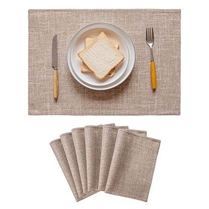 Home Brilliant Linen Place Mats Set of 6 Heat Resistant Dining Table Place Mats Cloth Placemats Kitchen Table Mats Placemat, Burlap - color: Burlap, size: Placemats 13" x 19", Set of 6