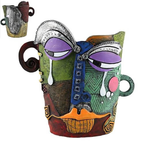Picasso Flower Pot Colorful Face Art Abstract Resin Flower Pot Unique Face Flower Pot Head Planter for Indoor Outdoor Plants Patio Home Art Decoration (Tears) - color: Tears