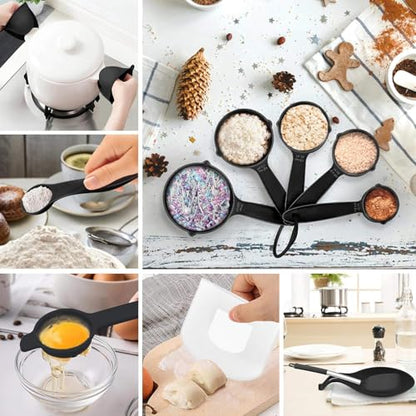 LIANYU 43 Pcs Kitchen Cooking Utensils Set, Silicone Cooking Utensils Spatula Set with Holder, Heat Resistant Kitchen Gadgets Tools for Nonstick Cookware Set, Stainless Steel Handle, Black - color: Black